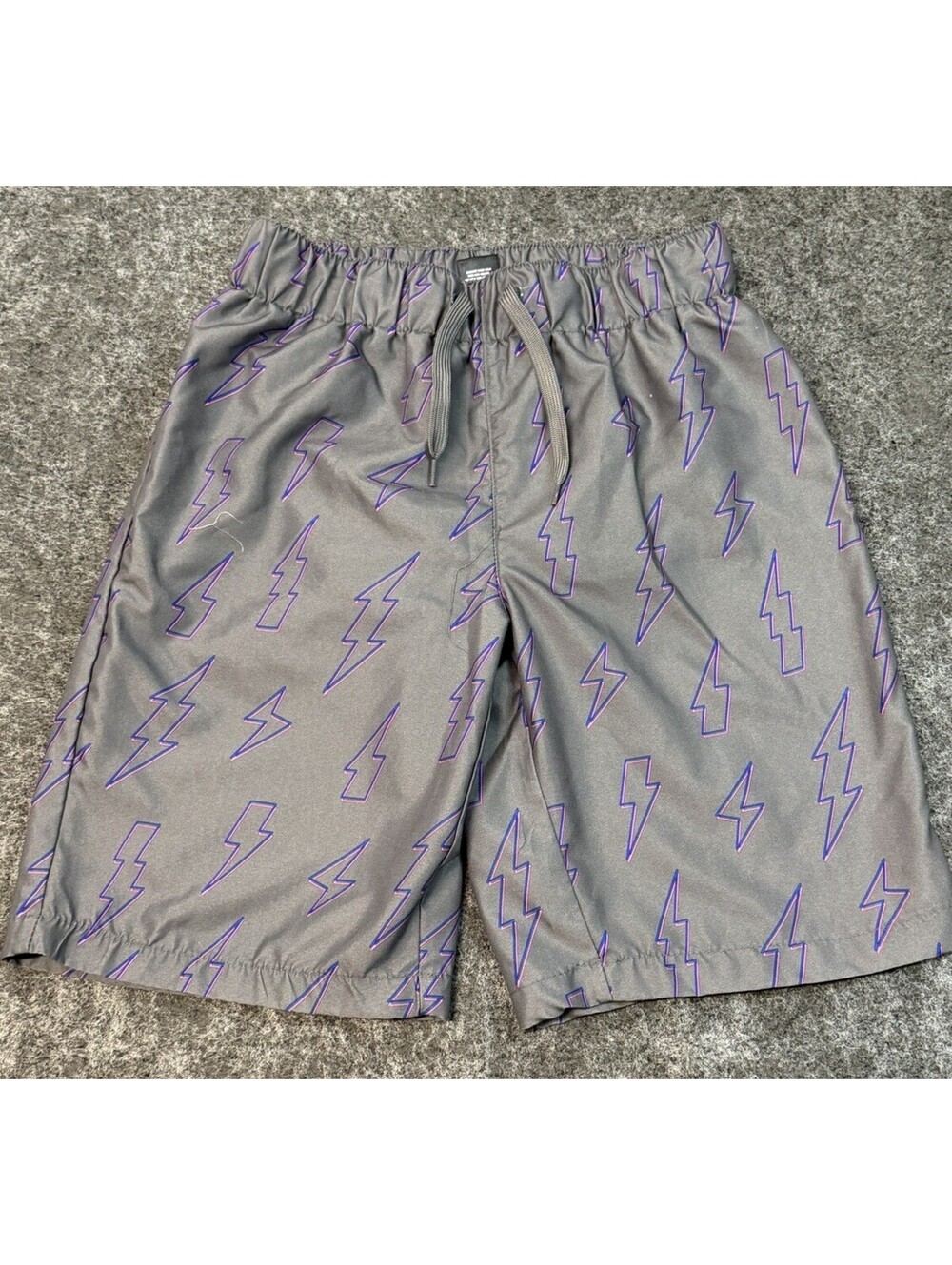 City Streets Boys Lightning Bolt Swim Trunks Gray M 10/12 Husky